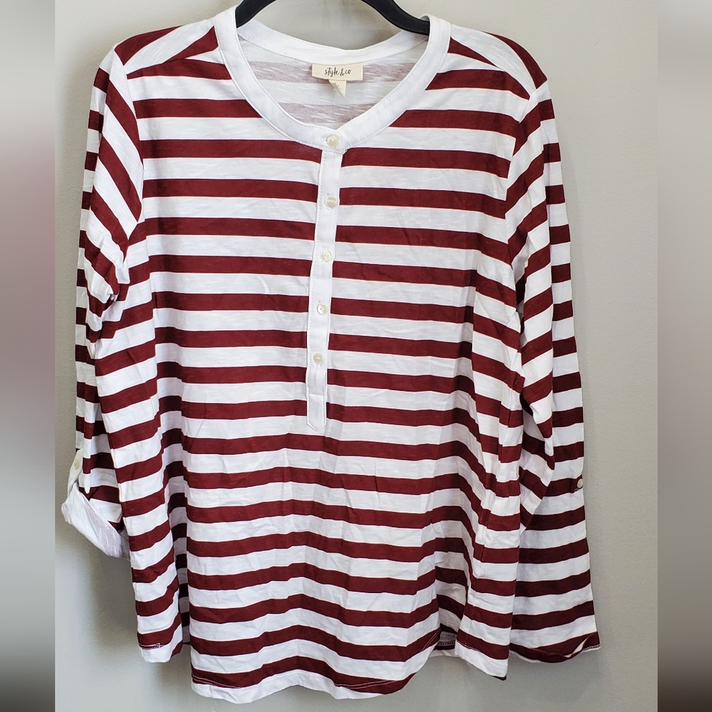 STYLE & CO PLUS SIZE COTTON RED & WHITE STRIPED TOP